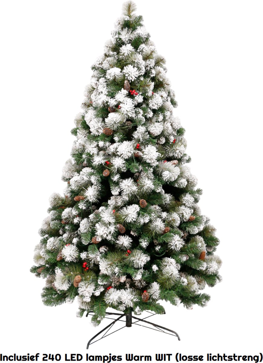 Bol.com Premfy Deluxe LED Kunstkerstboom 180 cm Snowy - Met sneeuw en Echte Dennenappels - Mooi volle Kerstboom - 1200 PVC & PE ... aanbieding