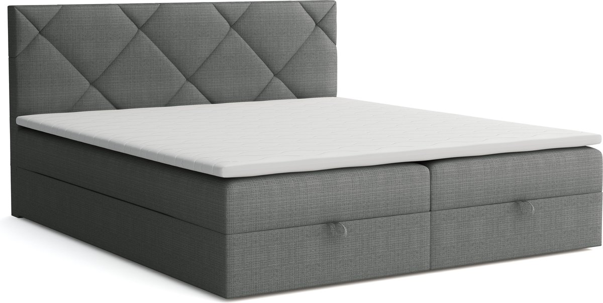 Meuba Home - Valeria Boxspring - Grijs - 140x200 - Stof - Met topper 8cm