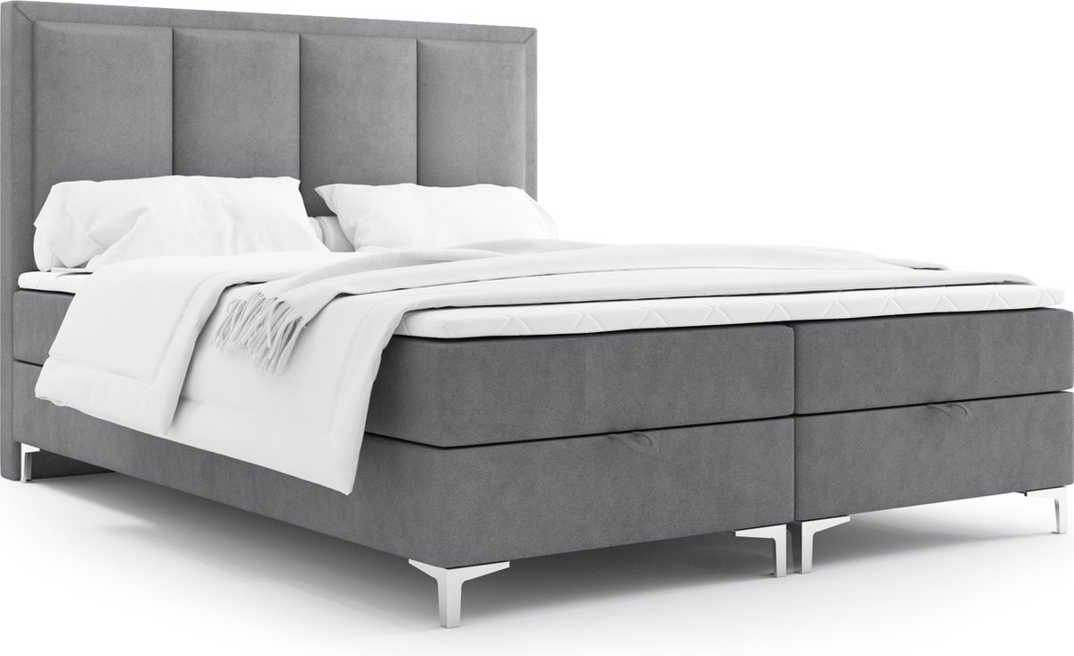 Meuba Home - Jersey Boxspring - Grijs - 140x200 - Stof - Met topper 8cm