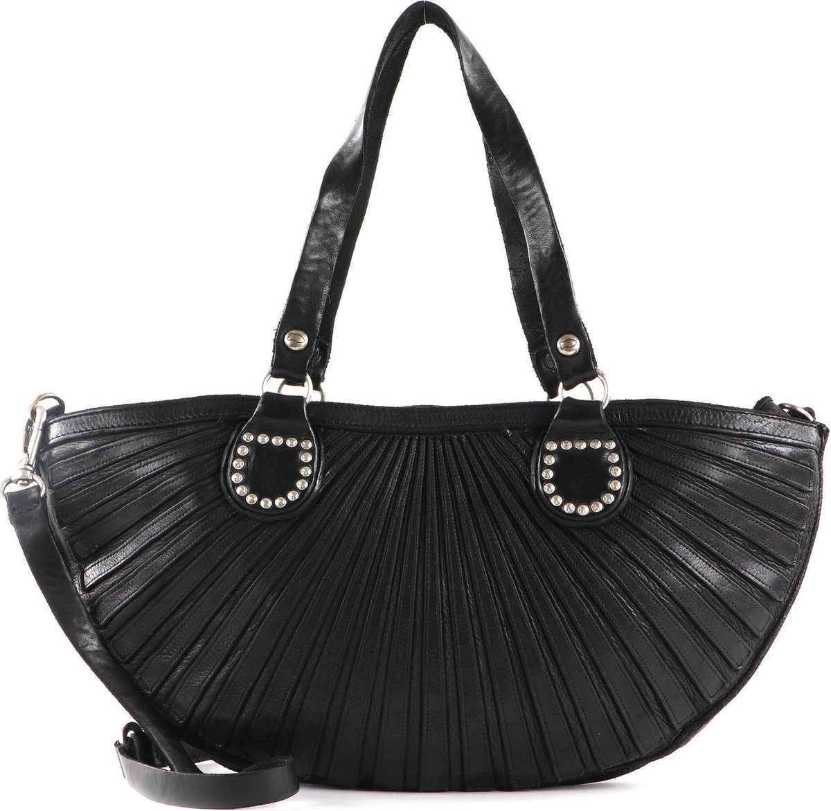 CAMPOMAGGI Leren Schoudertas Half Moon Shopping Bag Nero Zwart