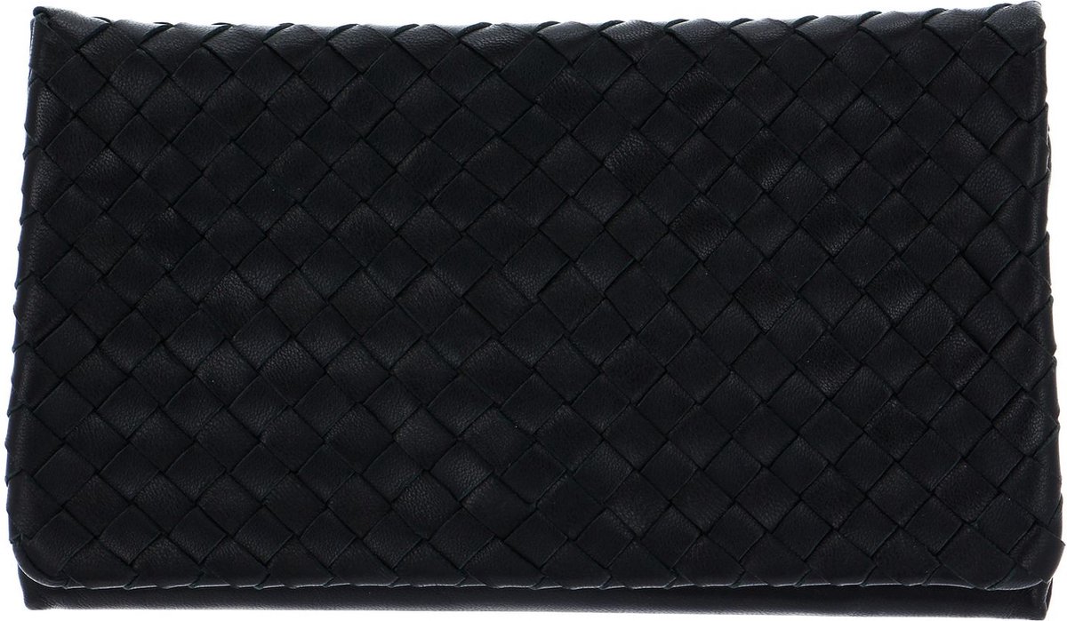 abro Leren Koppeling Avondtas Leather Piuma Weaving Clutch Bag Black / Gold Zwart