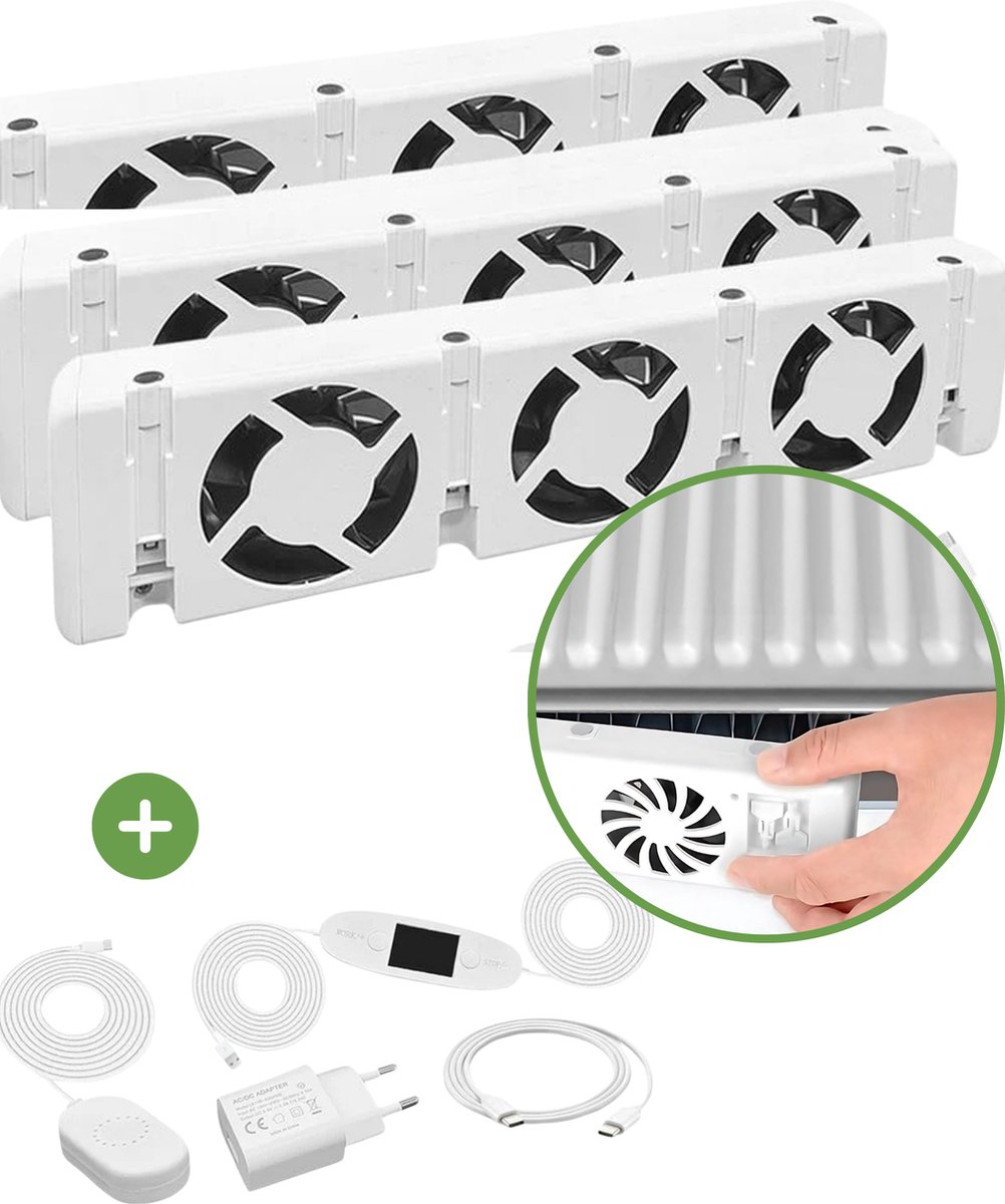 Radiator Ventilator Voor Sneller Verwarmen Van Kamers - Bespaar op je Energierekening - Geruisloos - Verwarming Ventilatie - 3 Stuks - Universeel Verstelbaar - Geschikt voor elke Radiator / Convector
