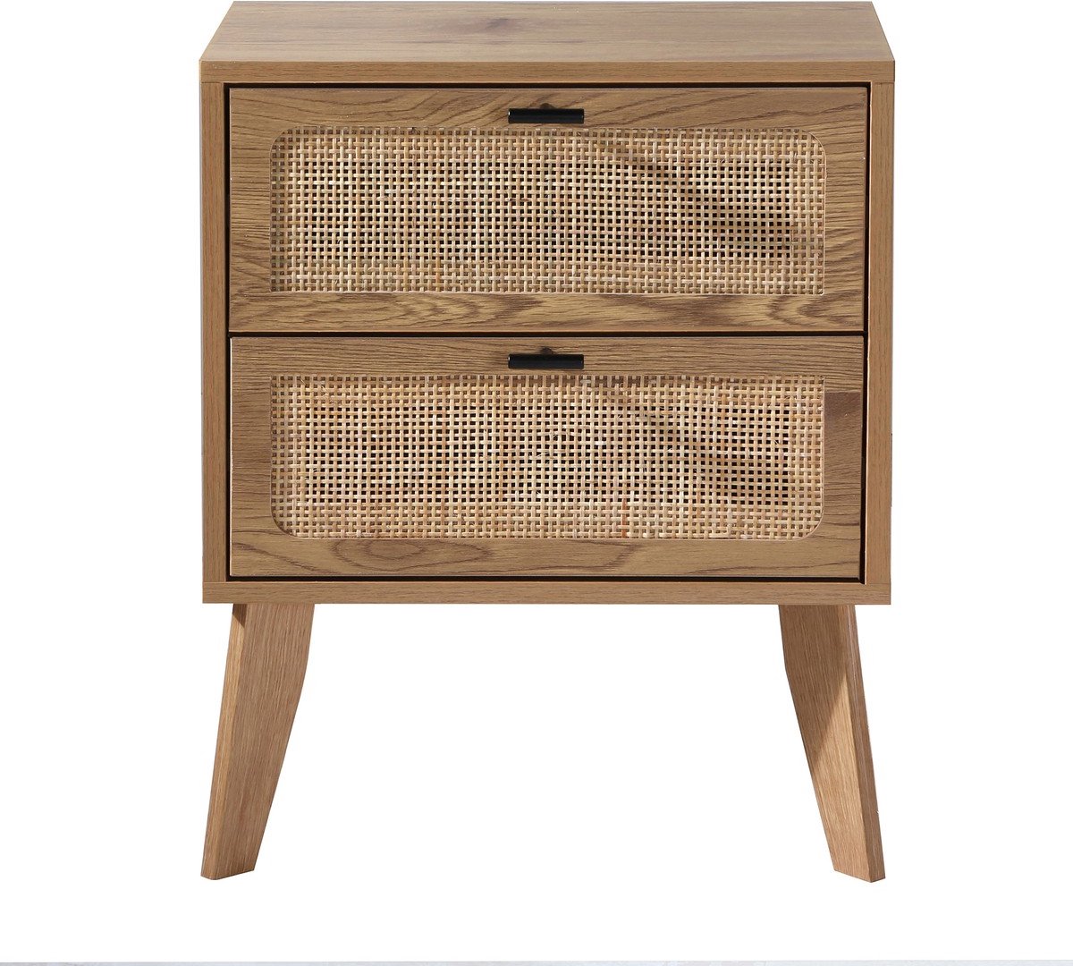 CaliCosy Nachtkastje met 2 lades, rotan fronten en decoratieve houten poten L45 cm - ALIA Houtlook