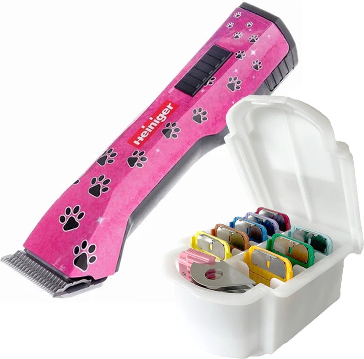 Heiniger® Saphir - Hondentondeuse met Scheerkop Opzetkammen Set - 2650 Toeren Per/Min Trimmer - Hondentrimmer voor Krul & Dikke Vacht - Professioneel Honden Scheerapparaat - Tondeuse Trimset Hond - Roze