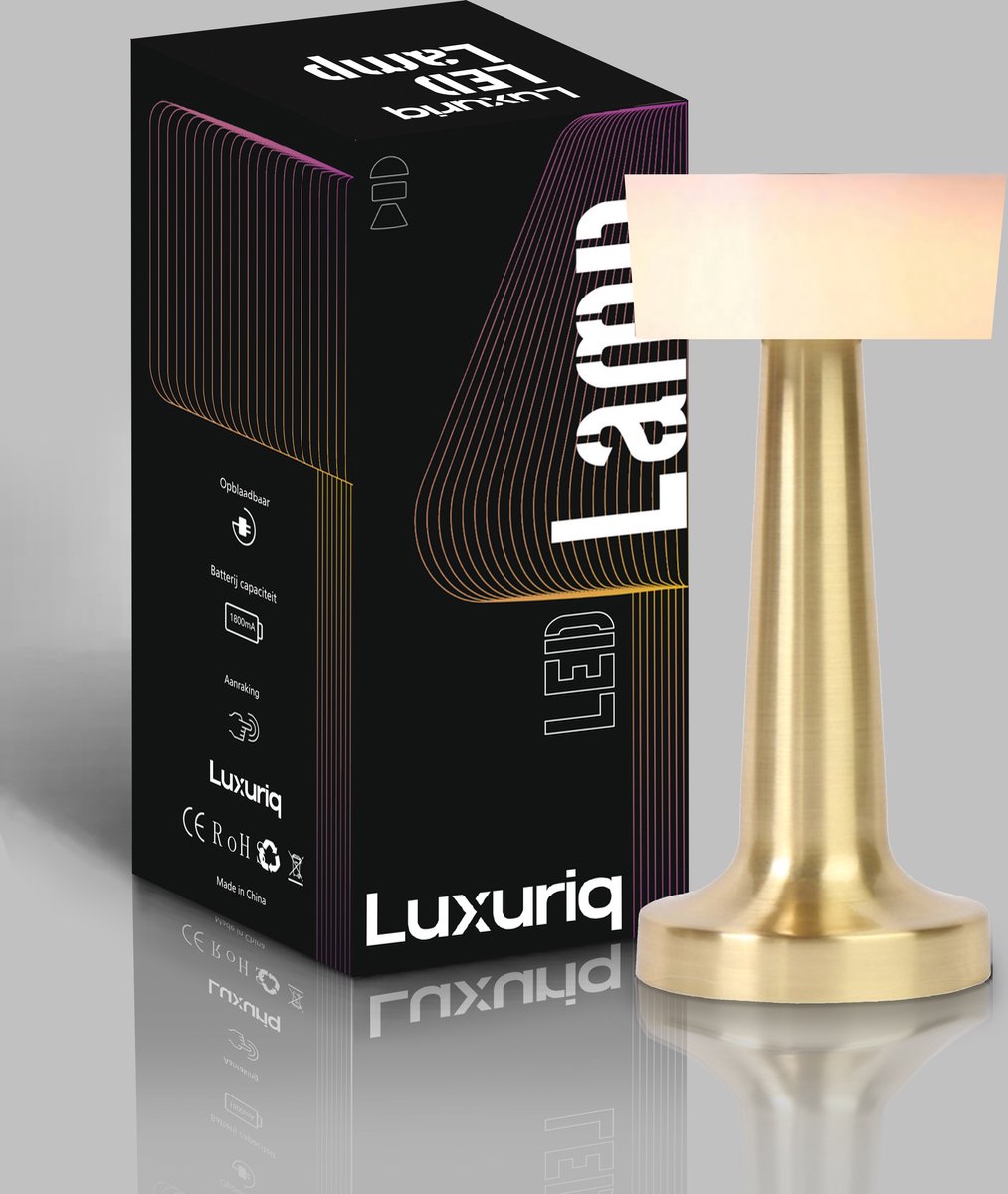 Luxuriq® Luxe Tafellamp Oplaadbaar - Tafellamp Slaapkamer Industrieel - Decoratieve tafellampen - Touch lamp - Dimbaar - Lamp zonder snoer - 21,5 CM - Goud