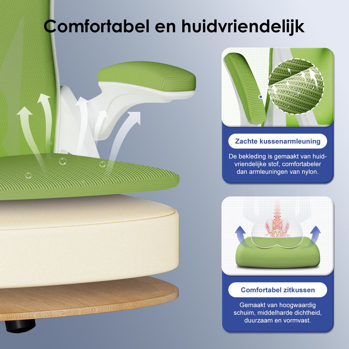 Hiaonyx bureaustoel-ergonomische bureaustoel-bureaustoelen voor volwassenenOpklapbare armleuningen-2D lendensteun-Maximale kanteling 135°-Groente thumbnail 5