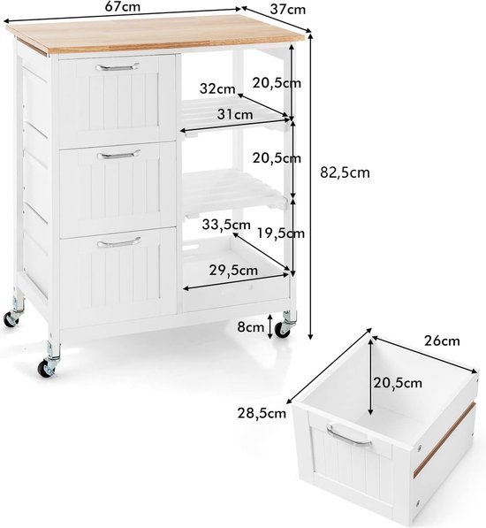 HOMCOM Küchenwagen Servierwagen mit 2 Ablagen, Reling, Stahl, Schwarz Holz 82 x 40 x 75cm HOMCOM Küchenwagen Servierwagen mit 2 Ablagen, Reling, Stahl, Schwarz Holz 82 x 40 x 75cm