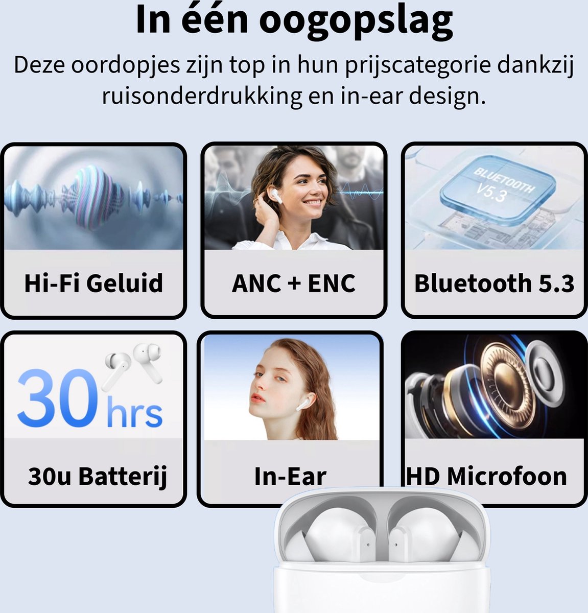 Phreeze TWS6 Pro Draadloze Oordopjes – Bluetooth 5.3 – Noise Cancelling – 30 uur Speeltijd – Wireless Earbuds – Oortjes Draadloos - USB C – foto 4