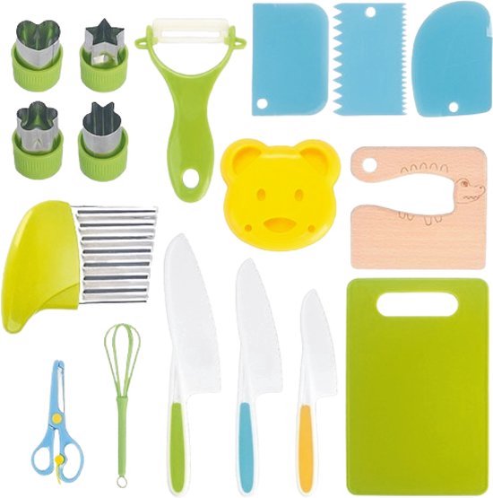 Couteaux enfant - Coffret 17 pièces - Set de cuisine enfant - Cuisine - Couteau de chef - Couverts pour enfants - Couteau enfant - Emporte-pièces - Set de cuisine - Set de couteaux enfant - Le Petit Chef