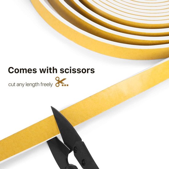 2 zelfklevende afdichtingstape van schuimrubber, 12 mm breed x 10 mm dik, 4 m lengte, effectieve schuimrubberen afdichting voor deuren, ramen en geluidsisolatie