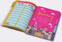 Open reisdagboek met pagina's 'To See' en 'Itinerary'. Eiffeltoren en stadsgezicht illustraties.