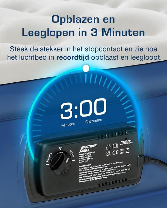 Active Era Comfort Lite 2 Persoons Luchtbed - Ingebouwde Elektrische Pomp - Kingsize Airbed Matras - Logeerbed, Kamperen, Verhuizen, Reizen, 203cm x 152cm x 33cm van Active Era — afbeelding 3