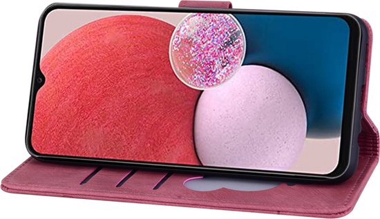 BookCover Cover Case adapté pour Samsung Galaxy A16 - Rouge - Fleurs Chat - En Relief