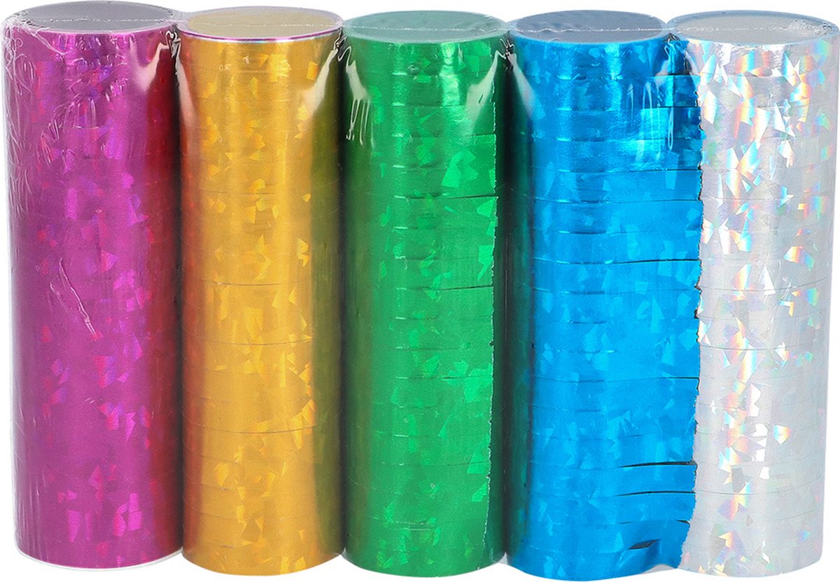 Boland - Set 5 papieren serpentines Holografisch Multi - Verjaardag, Kinderfeestje, Carnaval - Glitter & Glamour