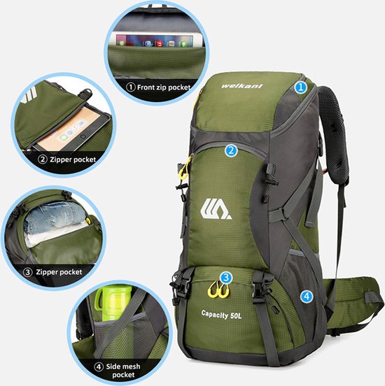 GUJOIN 50L duurzame nylon waterdichte visserij jachtrugzak outdoor militair rugzakken tactische sport camping wandeltassen, camouflage, groen, 50 cm