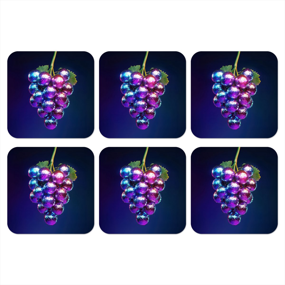 Onderzetters voor glazen - Paars - Disco - Feest - Druif - 10x10 cm - Glasonderzetters - 6 stuks