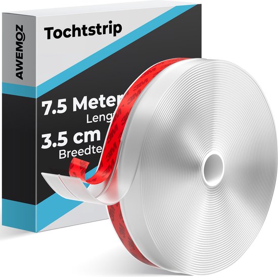 AWEMOZ Tochtstrip 7,5 Meter Lang x 3,5 cm Breed - Zelfklevend - Tochtstrips voor Deuren - Tochtstopper - Tochtrol - Tochtband - Tochtwering - Hoogwaardig Siliconen
