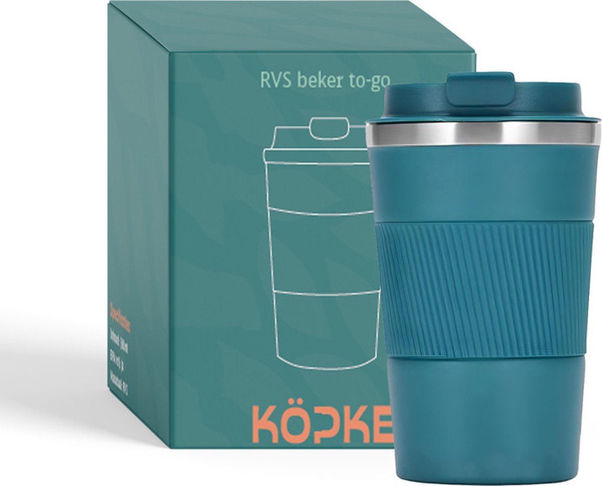 Köpke RVS koffiebeker to go - 38cl - Blauw - Thermosbeker - Travel Mug