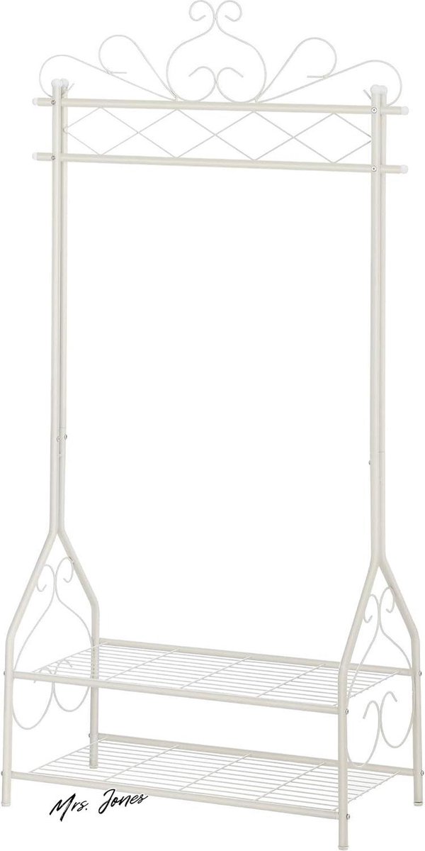 Mrs. Jones Premium Collection Kledingrek Vintage-stijl Kledingstang 2 planken Metaal 92x173x41 cm Crèmewit