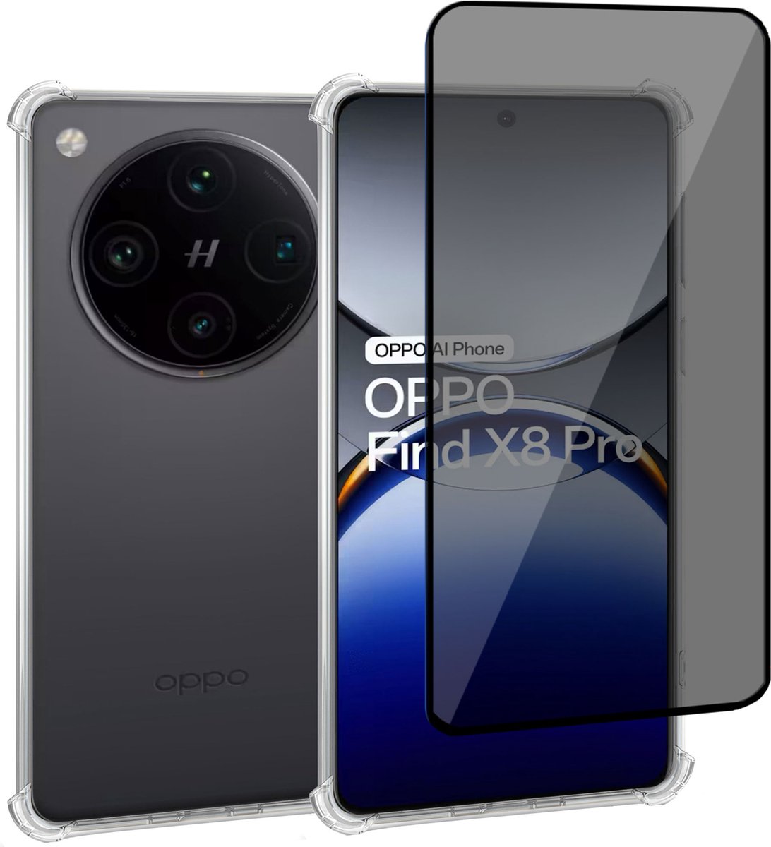 Geschikt voor OPPO Find X8 - Hoesje + Privacy Screenprotector – Privé - Gehard Glas Cover