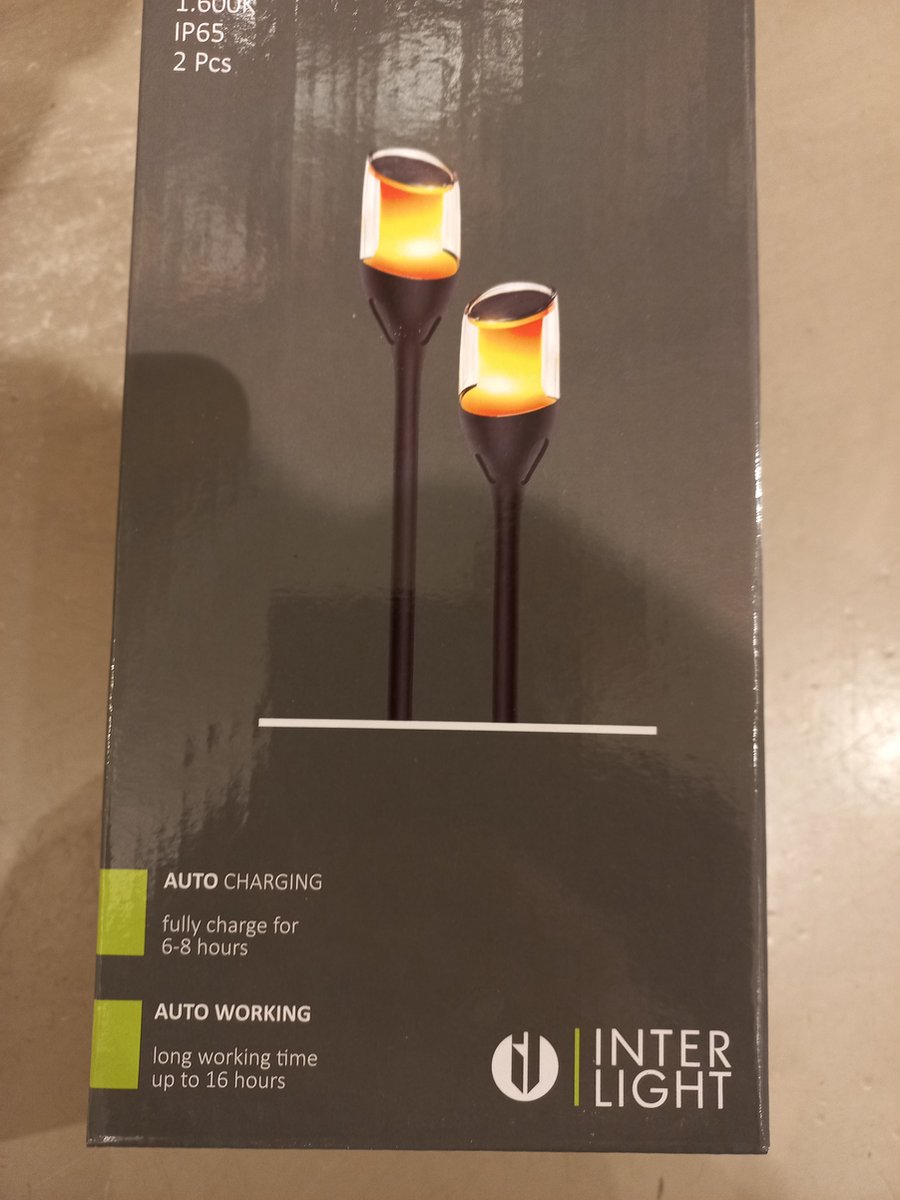 Duopak 2x Interlight Prikspot Solar Tuin Torch Zwart 1W 40lm - 816 Zeer Warm Wit | incl. Accu