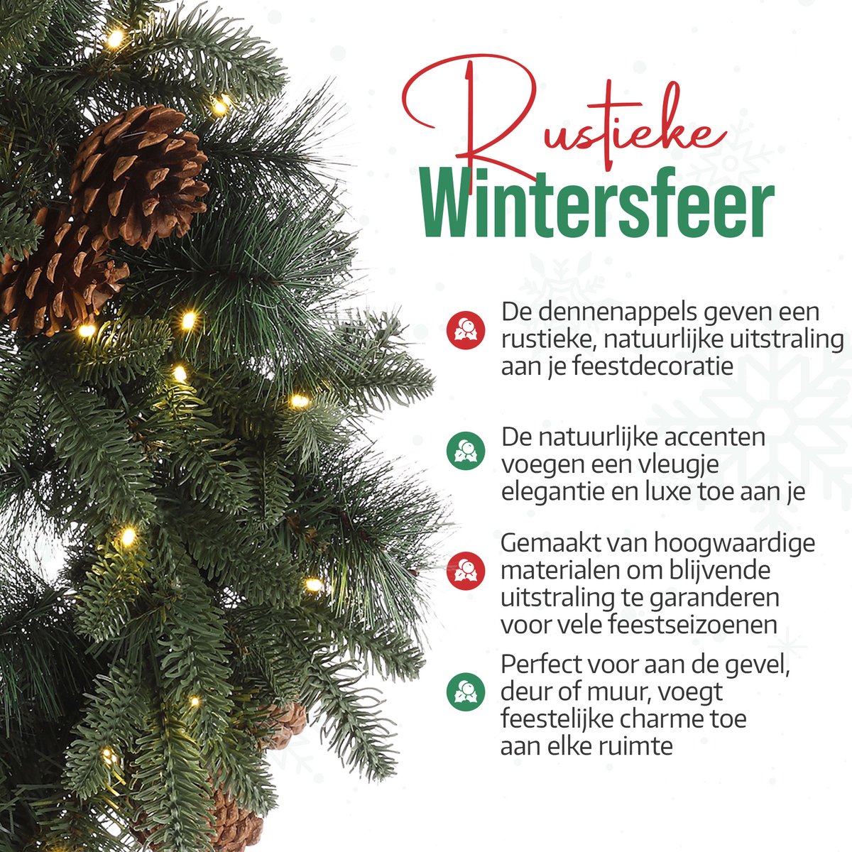 Meisterhome Kerstkrans van 60 cm - Inclusief Ophangbeugel en 50 Warmwitte LED's - Timer - Dennenappels - Kerstkrans met verlichting – foto 8