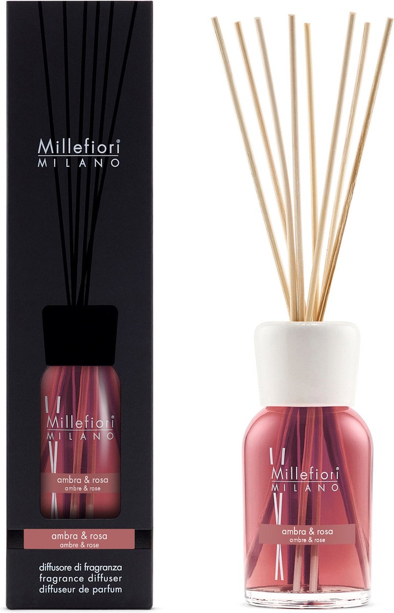 Millefiori Milano Geurstokjes 250 ml - Ambra & Rosa