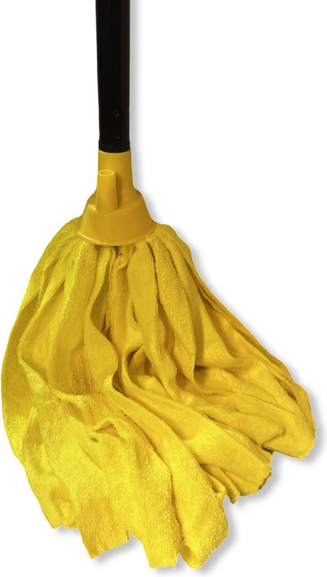 Balai à franges espagnol en microfibre avec manche - 1 balai jaune avec manche - Fabriqué dans l'UE - Nettoyage durable