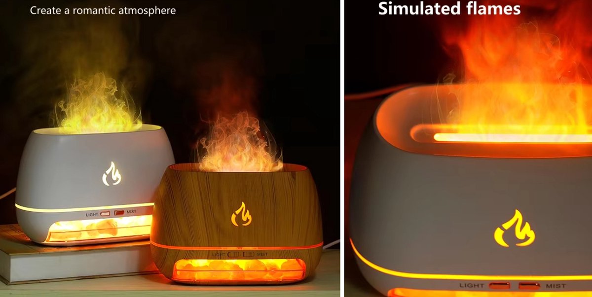 Goedkoopste Ayuda Lifestyle Zoutsteen Vlam Aroma Diffuser - 240 ml - geurverspreider - luchtbevochtiger - aromatherapie - sfeervol - haardvuur - lichte houtnerf