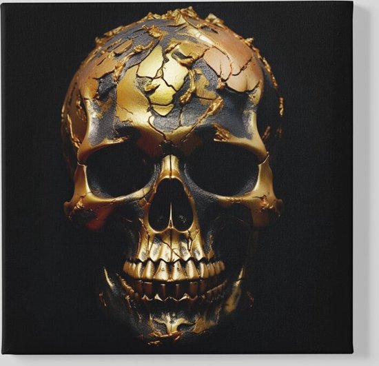 Vierkant Canvas Schilderij - Schedel en Planten - 100x100x2 cm