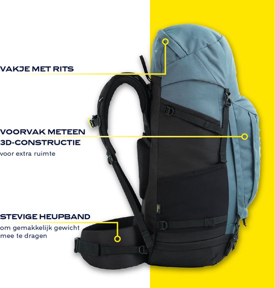 NOMAD® Batura 55 litres Blauw | Sac à dos Premium pour femmes et hommes | Randonnée - Sac à dos de trekking avec Flight Bag / Housse