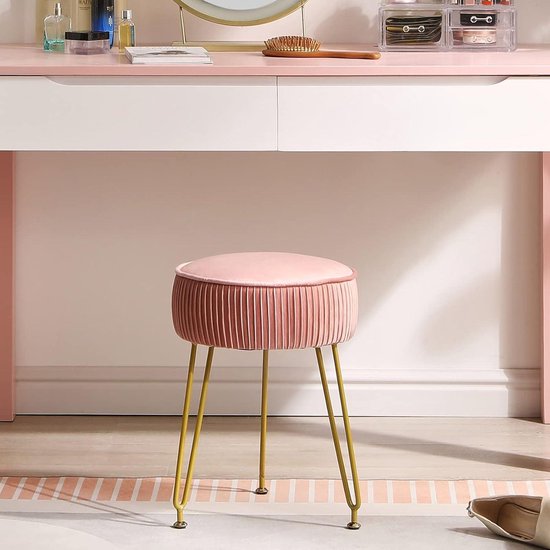 Ronde fluwelen make-upkruk - roze, zijtafel, commode - goudkleurige stalen poten — afbeelding 5