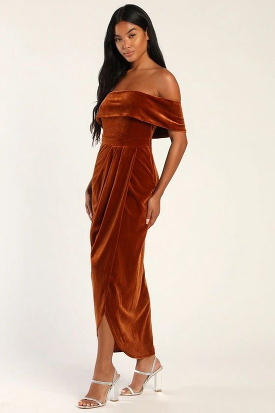 Fluwelen jurk dames lange elegante fluwelen avondjurk cocktailjurk feestjurken winter Lichtbruin L