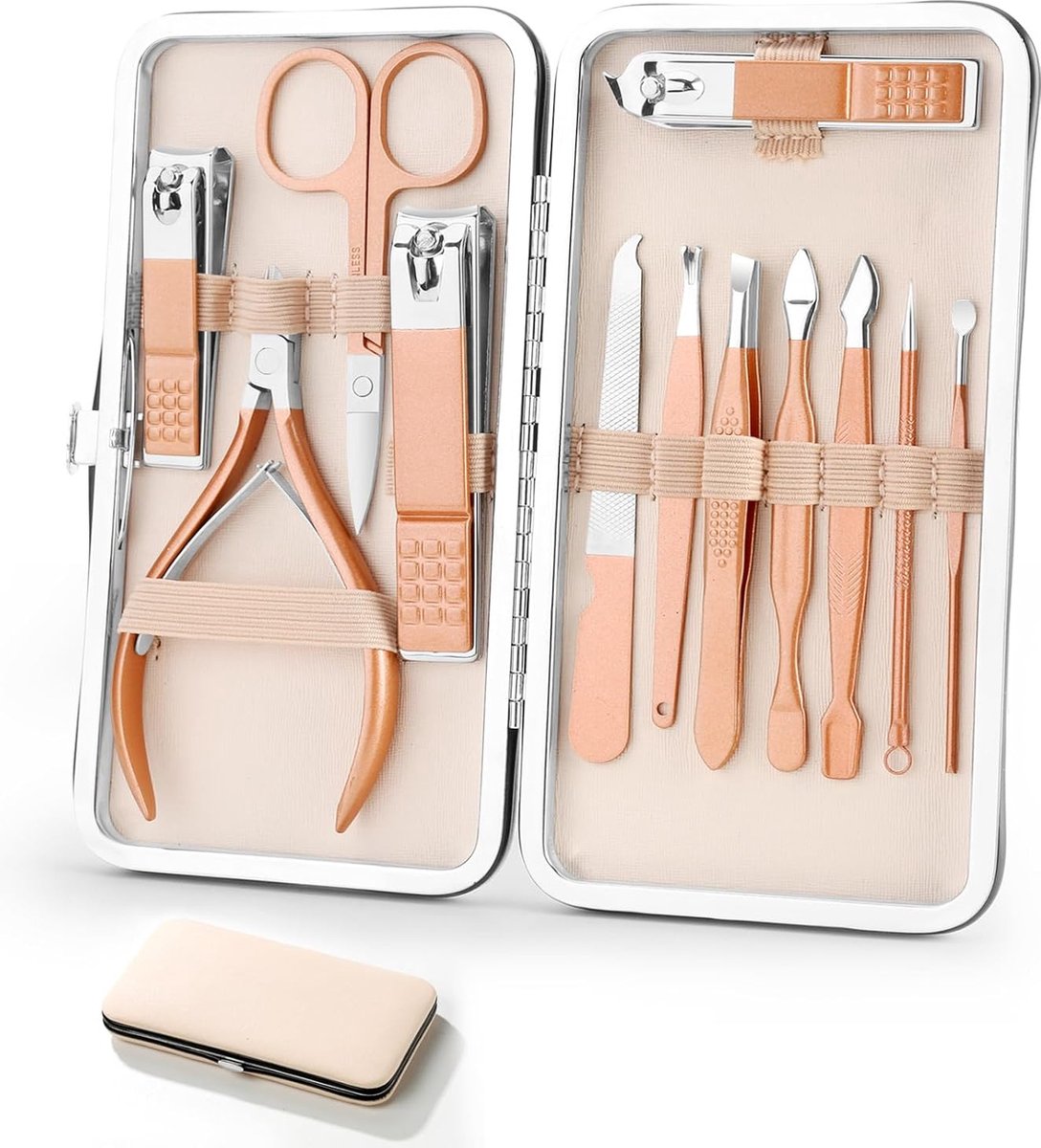 Goedkoopste 12 stuks - nagelknipper set - manicure set voor dames - professioneel nagelknipper-pedicure gereedschap -roestvrij staal voor dames reisset met lederen opbergdoos - rose