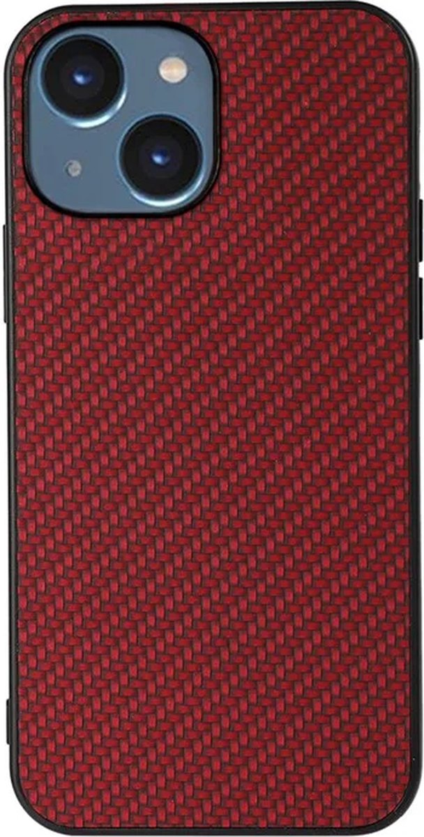 Cityhoesje – iPhone 15 Plus – Backcover hoesje – Carbon Fiber Texture PU – Rood