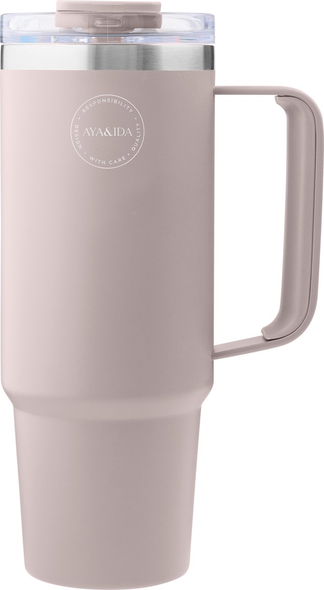 AYA&IDA - Thermocup with straw -Thermosfles - waterfles - drinkfles - to go - 885ml - SOFT ROSE
