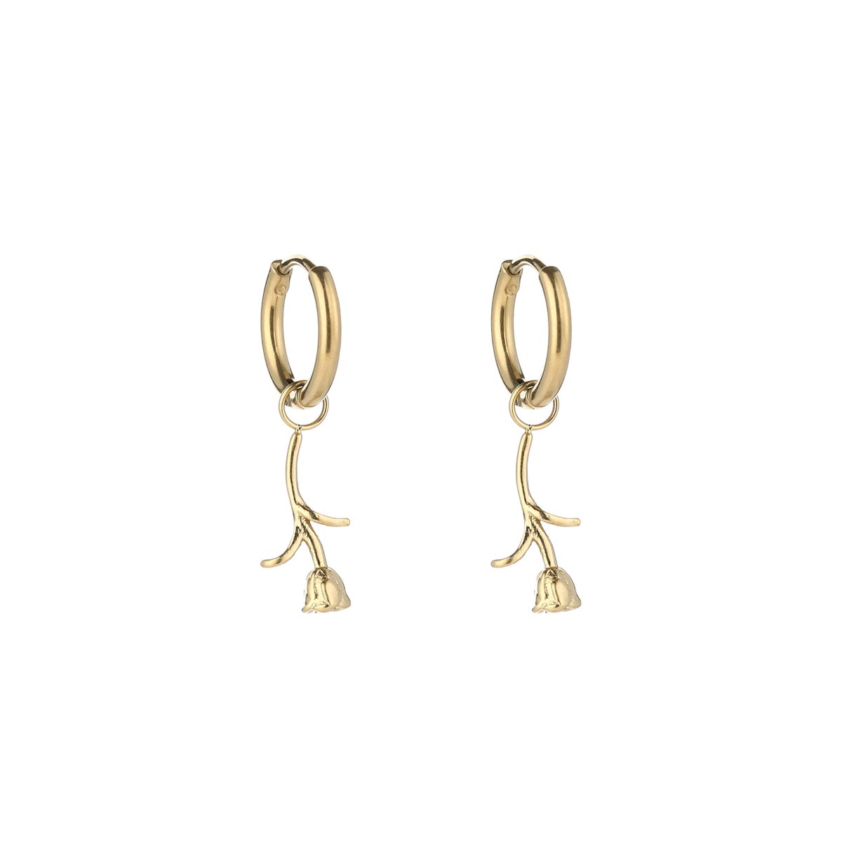 Minimalistische oorbellen met roosje - Yehwang - Oorbellen dames - Kinder oorbellen - 2,30 x 0,55 cm - Stainless Steel - Waterproof - Earrings - Gouden oorbellen - Kerst oorbellen - Kerst cadeau - Sinterklaas cadeau - Valentijn - Moederdag