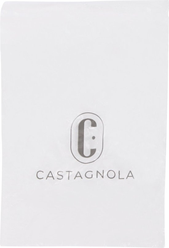 Emballage blanc avec logo Castagnola : un cercle avec un C à l'intérieur et le texte CASTAGNOLA en dessous.