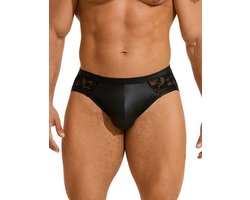 Sexy heren slips van leer en kant - maat S/M - BDSM - black sexy leather lace men underwear - clubwear heren latex ondergoed erotiek mannen