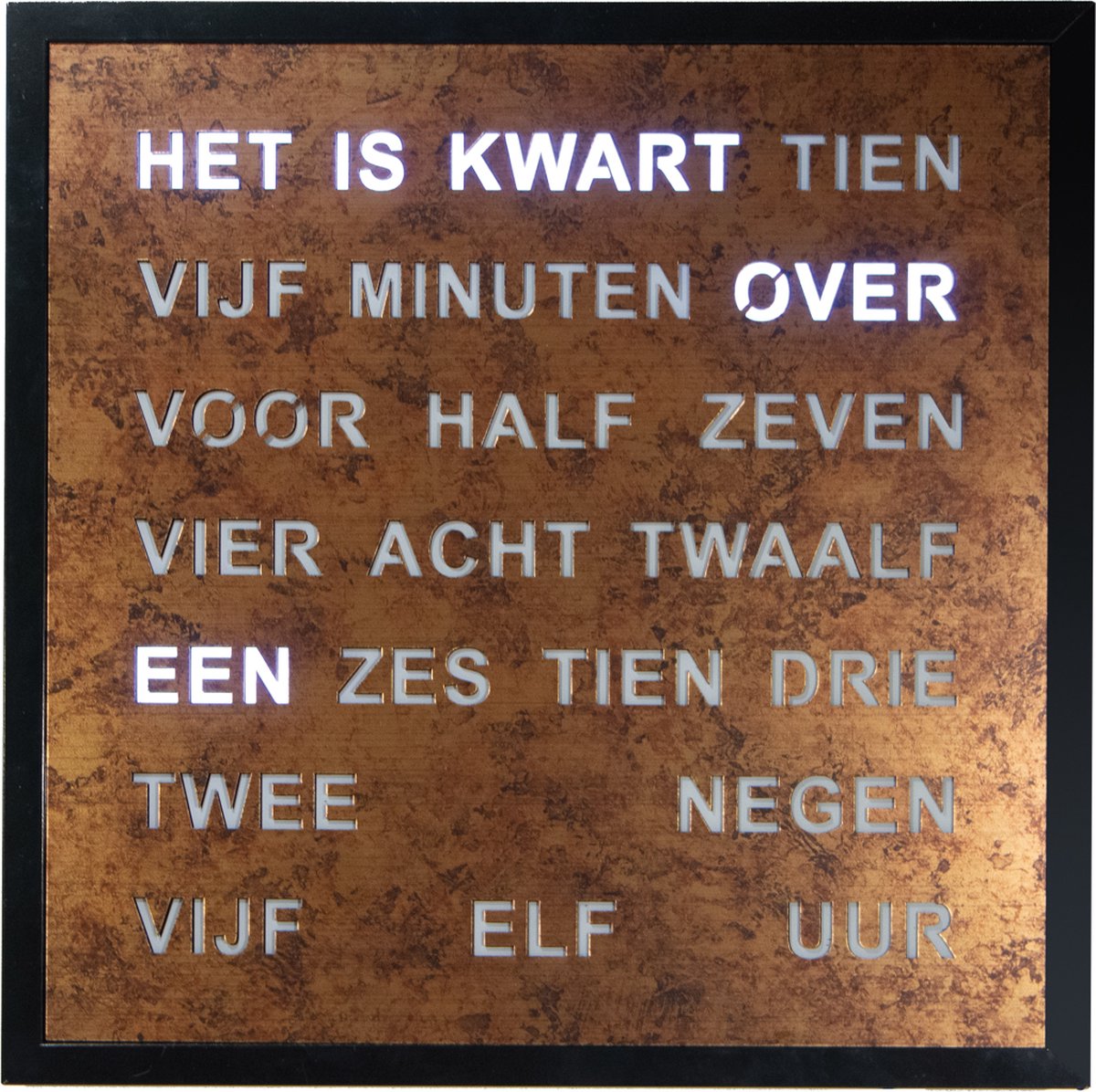 Intertime | Woordklok | Wandklok | 40x40 | Epoxy | Nederlands