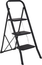 Infinity Goods Stevige Huishoudtrap 3 Treden - Keukentrap Inklapbaar - Anti-Slip - Trap Ladder - Opvouwbaar - Metaal - Zwart