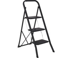 Infinity Goods Stevige Huishoudtrap 3 Treden - Keukentrap Inklapbaar - Anti-Slip - Trap Ladder - Opvouwbaar - Metaal - Zwart