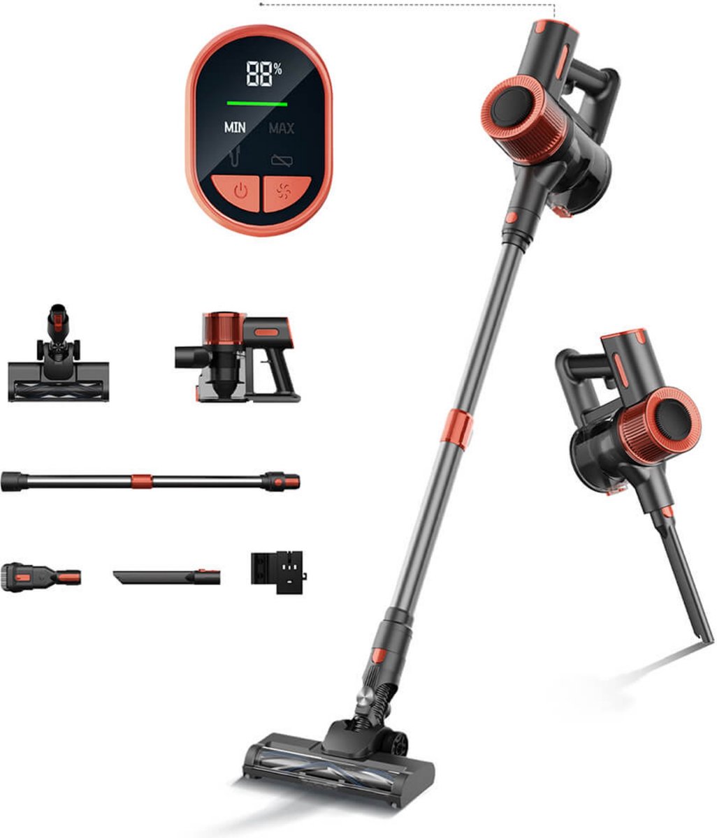JIGOO C200 Snoerloze Stofzuiger, 23000 Pa Draadloze Stofzuiger, 40mins Werkduur, met 2 Werkstanden & Anti-Kluwen Borstel voor Tapijt, Harde Vloer en Huisdierhaar