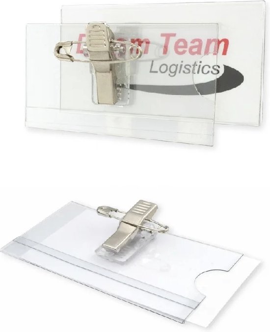 Badges de réunion CombiCraft en acétate avec fermeture à clip et épingle 75 x 40 mm - par 50 pièces