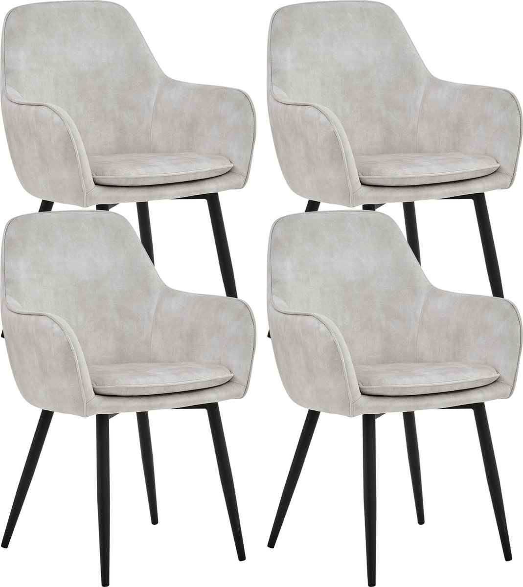 Colenis® - Levan eetkamerstoel - Set Van 4 - Ecru - Adoré Velvet - Industrieel - Met armleuning