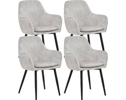 Colenis® - Levan eetkamerstoel - Set Van 4 - Ecru - Adoré Velvet - Industrieel - Met armleuning