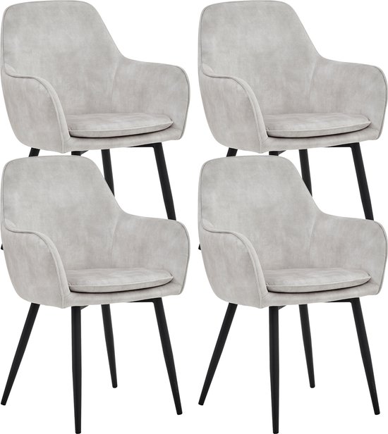 Colenis - Chaise de salle à manger Levan - Set de 4 - Wit - Velours - Velours - Industriel - Avec accoudoir