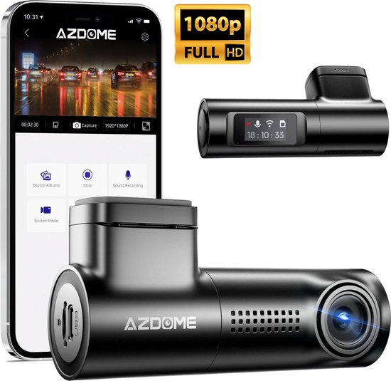 AZDome M330 dashcam voor auto - 2025 model - 170 graden kijkhoek - Nachtzicht - FullHD video - Wifi - Super compact - Parkeermodus - 1.0 inch TNT scherm - dashcam voor auto