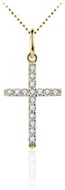 Jewels Inc. - Hanger excl. Ketting - Kruis gezet met Zirkonia Stenen - 22mm x 11mm - 14 Karaat Geelgoud