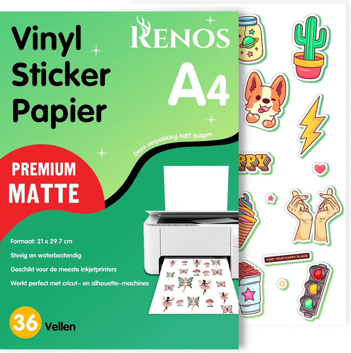 36 Matte Vinyl Stickervellen A4 – Waterbestendig Stickerpapier voor Inkjet & Laser Printer - Geschikt voor Snijmachines — afbeelding 1
